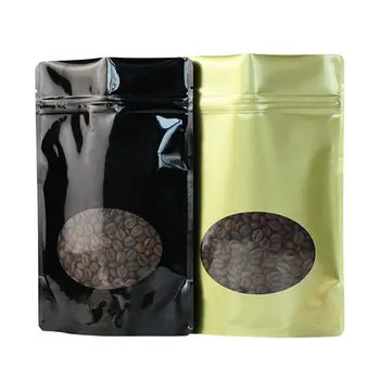 0.25 / 0.5 / 1 Чанта за съхранение на опаковки кафе на зърна от хаванче златисто-черно алуминиево фолио, опаковки за кафе с прозрачен прозорец, 50шт