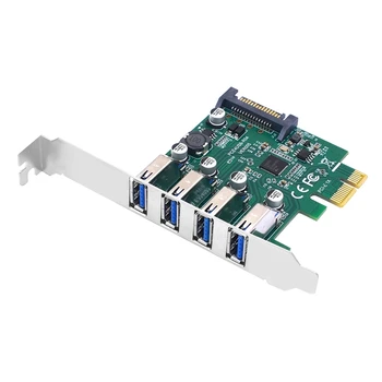 1 Бр. PCIE 1X към картата на разширяване на USB3.2 PCI-E 4 порта USB3.2 Адаптер Множител Зелен