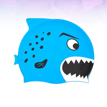 1 бр. удобна силиконова шапка за плуване с шарките на анимационни риба, водоустойчив момчета и момичета (синя)