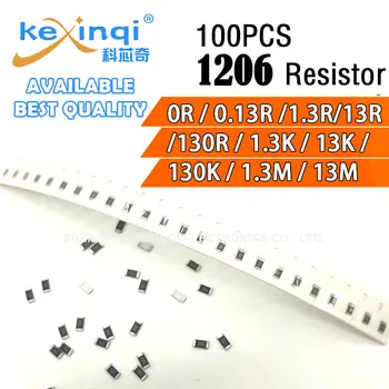 100 бр./лот SMD 1206 Резистор 0,25 W 1/4 W съпротивление 0R Ти 0,13 R 1,3 R 13R 130R 1,3 K 13K 130K 1,3 M 13M