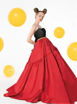 14038 #2022 Нова Елегантна Класическа рокля Трапецовидна форма Y2K Червено и черно на цвят с Дължина до пода С Открити рамене, Винтажное-Секси Вечерна рокля за Абитуриентски, Вечерни рокли