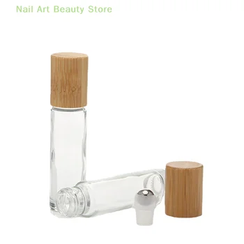 1бр Бамбук капак с обем от 5 мл 10 мл, прозрачни празни стъклени бутилки на ролки, ролкови топчета-за парфюми, етерични масла, течни вещества