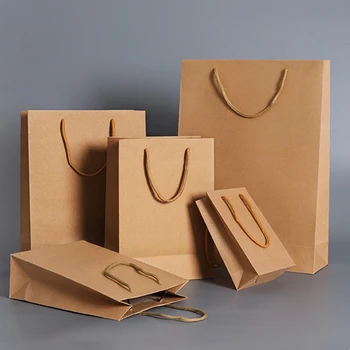 1БР Крафт хартиена торбичка за Подарък опаковка с дръжка Малък плик за сватбени партита Подарък чанта за покупки на Едро
