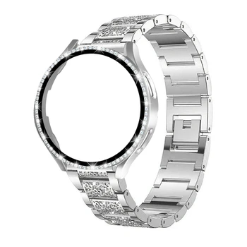 2 елемента за Samsung Galaxy Watch 4 5 40 мм 44 мм Каишка Метална Гривна PC екранен Протектор за Galaxy watch 5 4 Bling Case + Каишка
