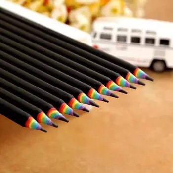 2 елемента САМ Сладък Kawaii 2B Зареждане Дървена цветен грифельный молив Wood Rainbow Paper Молив за рисуване на графити в детската градина, училището