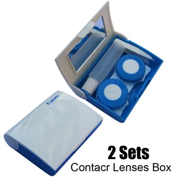 2 комплекта Кутия за контактни лещи, държач за носене на ръка, пръчка за почистване, Пинцети / клещи за лещи, Контейнер за разтвор за лещи, Малък калъф 902