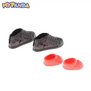 2 чифта/комплект Миниатюрни обувки за куклена къща, мини-пластмасови черно-червени маратонки, аксесоари за кукли, детски играчки за ролеви игри