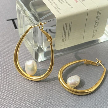 2023 Класически Обеци-халки от естествени перли в бароков стил за жени с френския темперамент, Ежедневни Модни бижута, Висулка в подарък