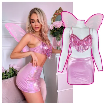 2023 НОВ дамски cosplay с розова сексуална пеперуда, рокля Efl, бельо с пайети, костюми за Хелоуин, за възрастни, ролеви игри, шоу за партита
