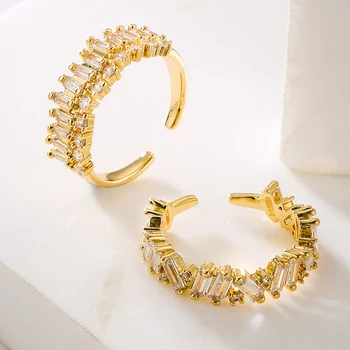 2023 Нови модни Сватбена декорация от мед златен цвят, луксозни пръстени с кубическим цирконием AAA за елегантни жени, дамски бижута