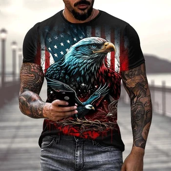 2023 Тениска с Американския флаг, Белоглав Орел, 3D Печат, Мъжки t-shirt, Градинска Хип-Хоп Мода, Извънгабаритни Мъжки блузи