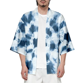 2023 Японското кимоно Мъжки и женски Традиционни кимона харадзюку с принтом Вратовръзка Боядисват, плажна риза, летни халати 1