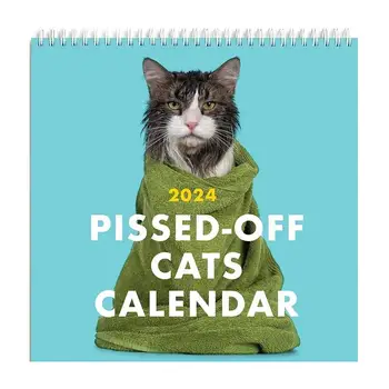 2024 Нов английски календар Kawaii с разъяренным котка, Красиви аксесоари, канцеларски материали, Всеки ден, за да празнуват Със календари