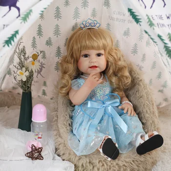 22-инчовата принцеса Пелл с руса коса Възстановената изцяло силиконова кукла новородени кукли за деца, подарък за рожден ден