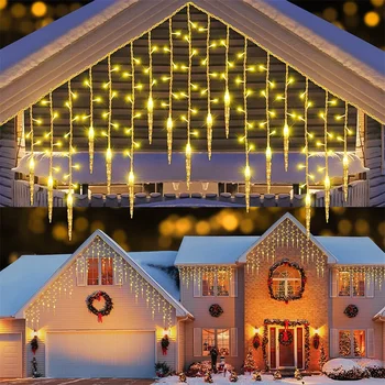 3,5 M-30 м led Коледна лампа-icicle, 24 капки, Уличен Страхотна лампа-франция, Прозорец завеса, Венец за декор на сватбени партита