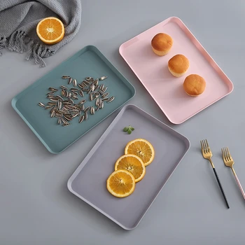 3 Бр Скандинавски Правоъгълен Поднос за чай Пластмасова Тава за съхранение на плодове и десерти в домашната кухня