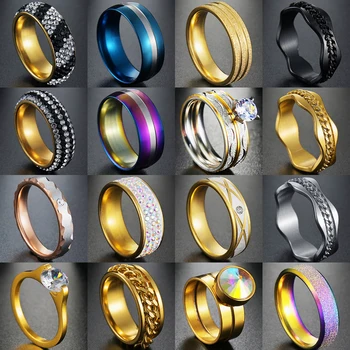 30 стилове Кристалните пръстени от неръждаема стомана за мъже, дамска мода, пръстен с Ронстоуном, бижута подарък