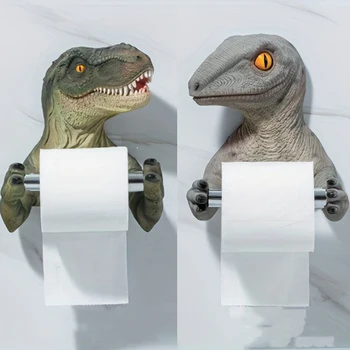 3D Динозавър, държач за тоалетна хартия, Органайзер за съхранение на ролки тоалетна хартия на стената, срок на годност-органайзер без перфорация за баня, душ стаи