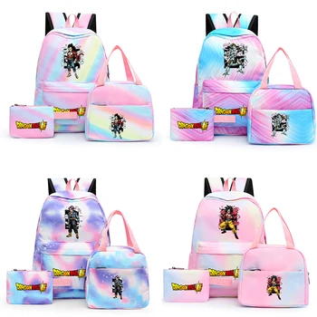 3шт Цветни раница с чанта за обяд за жени, ученическа раница Dragon Ball за тийнейджъри, Комплекти от ежедневните училищни чанти