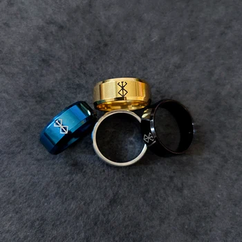4 Цвят Аниме Периферното пръстен Берсерка Запомнящо се Модно Просто Така Лазерно пръстен от неръждаема стомана за мъже и жени, Подарък за бижута