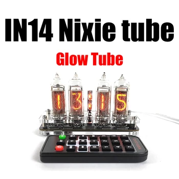 4-цифрен IN14 Nixie tube IN-14 Основата на часа с лампа с нажежаема жичка с USB-кабел за захранване TYPE-C, часовници с дигитален дисплей, Премиум версията с дистанционно управление