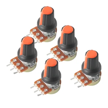 5 комплекта Линейно Бутам Конично Потенциометъра WH148 с Променливи Резистори 3Pin 1K-1M Ω 15 мм Вал с Оранжеви Дръжки AG2, Гайки и Шайби