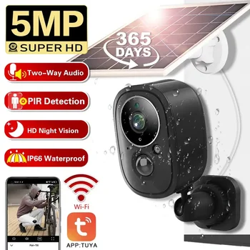 5-Мегапикселова камера на Hristo WiFi, слънчева Външна Безжична камера за сигурност, захранван с батерии, аларма движение PIR, Облачное съхранение на Двустранния аудио