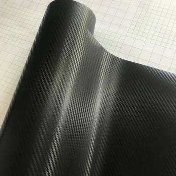 50x500 см, 3D Черен винил фолио от карбон, фолио за увиване на колата, Залепваща стикер за автомобил, обвивка въздух
