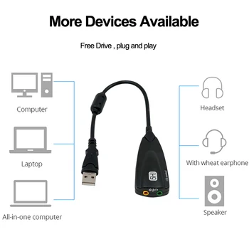 5HV2 Външна звукова карта USB 2.0 адаптер 7.1 Без с, щепсела и да играе, слушалки, микрофон, звукова карта за преносим КОМПЮТЪР на Професионална