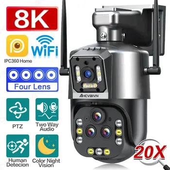 8K UHD 4x4MP IP Камера Външна 4K WiFi PTZ Многообъективная Цветна Камера за Нощно Виждане с 20-Кратно Увеличение, Автоматично Следене на 2-Лентов Аудио Камера за Видеонаблюдение