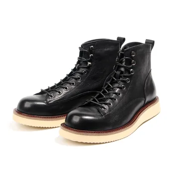 A082, размер 38-44, есенни и зимни обувки за момчета, дизайнерски мъжки обувки дантела, къси ботильоны от естествена телешка кожа, мъжки обувки-дезерты в ретро стил, мъжки обувки