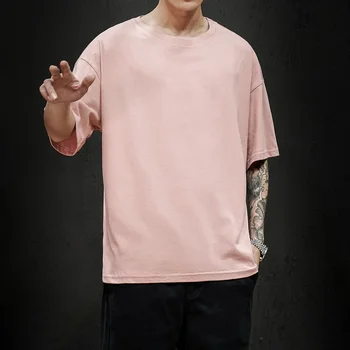 B1770 Лятна мода мъжка тениска, ежедневни однотонная класическа тениска с къс ръкав, мъжки ризи в стил хип-хоп голям размер от 100% памук, 5XL