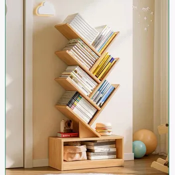 Bookshelf От Дърво С 8 Рафтове И Кутия За Съхранение, Цвят Дневник, Просто Тенис На Шкафове, Рафтове За Съхранение На Списания, Книги За Спални, Всекидневна