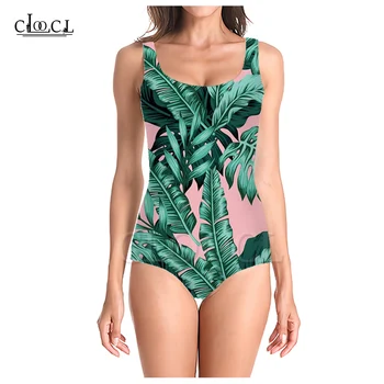 CLOOCL най-Новата Мода Зелени Листа на 3D Принт За Момичета едно Парче Бански Бански Костюм Без Ръкави Тънък Секси Жена на Плажа в Бански костюм