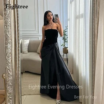 Eightree Черно кадифе Вечерни рокли от Саудитска Арабия, Тафта, без презрамки, официални рокли за бала в Дубай, рокля за специални случаи Abendkleider