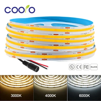 FCOB COB LED Strip Light 320 384 528 светодиода/ m Гъвкава лента с висока плътност 3000 4000K 6000K Dimmable RA90 Led Light DC12V 24V