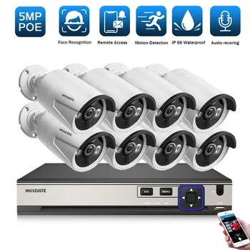H. 265 HD, 4K POE NVR Kit 8CH Главна 5-Мегапикселова IP камера за Сигурност Системен комплект за Откриване на Движение ВИДЕОНАБЛЮДЕНИЕ Комплект Система за видеонаблюдение XMEYE 4CH