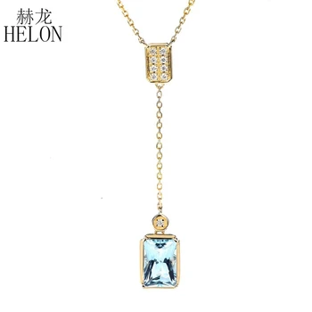 HELON Emerald кройката 5x7 mm 1 карата Естествен Аквамарин от жълто злато, 18 Карата Колие Окачване верига на ключица на Дамски бижута с диаманти