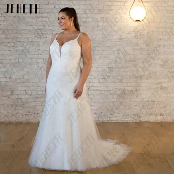 JEHETH Модерна сватбена рокля на тънки спагети презрамки за жени 2023, Булка, големи размери, рокли за булката-русалки, Лейси апликация, vestidos de новия