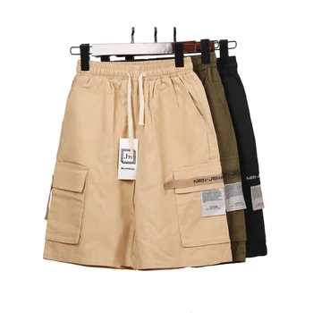 JHK · BD къси Панталони в стил ХИП-ХОП за мъже, новост, мъжки дрехи цвят каки, памучни шорти с обемни джобове, еластичен колан, мода Kpop 2023