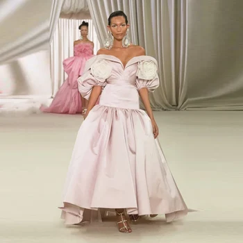 KSDN, розово пищни вечерна рокля с открити рамене, атласное рокля в сгъвката на дължина до пода, в елегантна рокля за бала, луксозни рокли За жени 2023, сшитое по поръчка