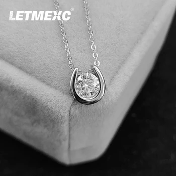 LETMEXC U Муассанит, диамант 1 карат, сребро 925 проба, дамско колие с окачване, Мода Проста