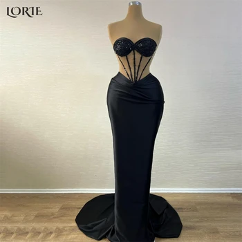 LORIE Елегантни Черни вечерни рокли на Русалка с открити рамене, блестящо дебнещ рокля за бала, ластични рокли за булката с пайети.