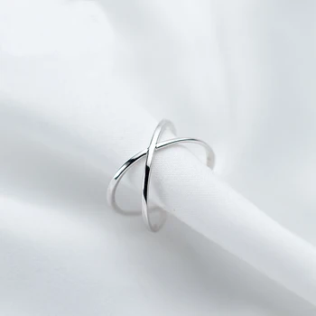 MloveAcc Истинско Сребро 925 проба на X-образен кръст Отворен пръстен Модни Договорни прости Регулируем пръстен на пръста си, за жени и момичета на Едро