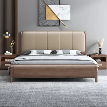 muebles king bed light луксозна модерна минималистичная кутия от орехово дърво с височина 1,8 м меко легло, мебели за спални DW6130