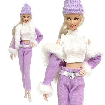 NK 1 комплект модерен лилава дрехи за кукли 1/6 Риза + Шапка + Жилетка + панталони Дамски дрехи за кукли Барби, Детски играчки Аксесоари