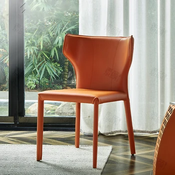 Nordic Light е Луксозно Стол С облегалка Оранжев Цвят Проста Модерна Кафе, Мебели Столове за кафе-сладкарница ресторант Кожен Обяд Стол със седло