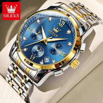 OLEVS 2858 Мъжки часовници Най-луксозната марка, Класически кварцови часовници Мъжки хронограф Водоустойчив часовник Каишка от неръждаема стомана Дата