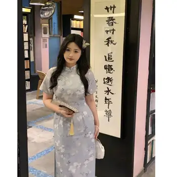Pmwrun Секси рокля голям размер 2023, лятото на новите китайски рокля в национален стил с цветен модел Чонсам