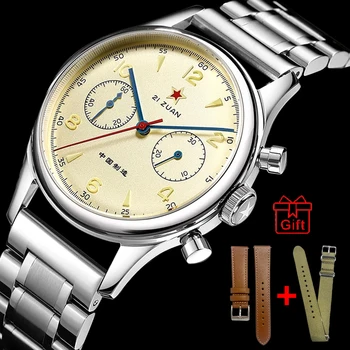 RED STAR 38 40 мм Мъжки часовници с хронограф в ретро стил 1963 г., механични часовници с ръчно от Сапфировые флуоресцентни ръчен часовник